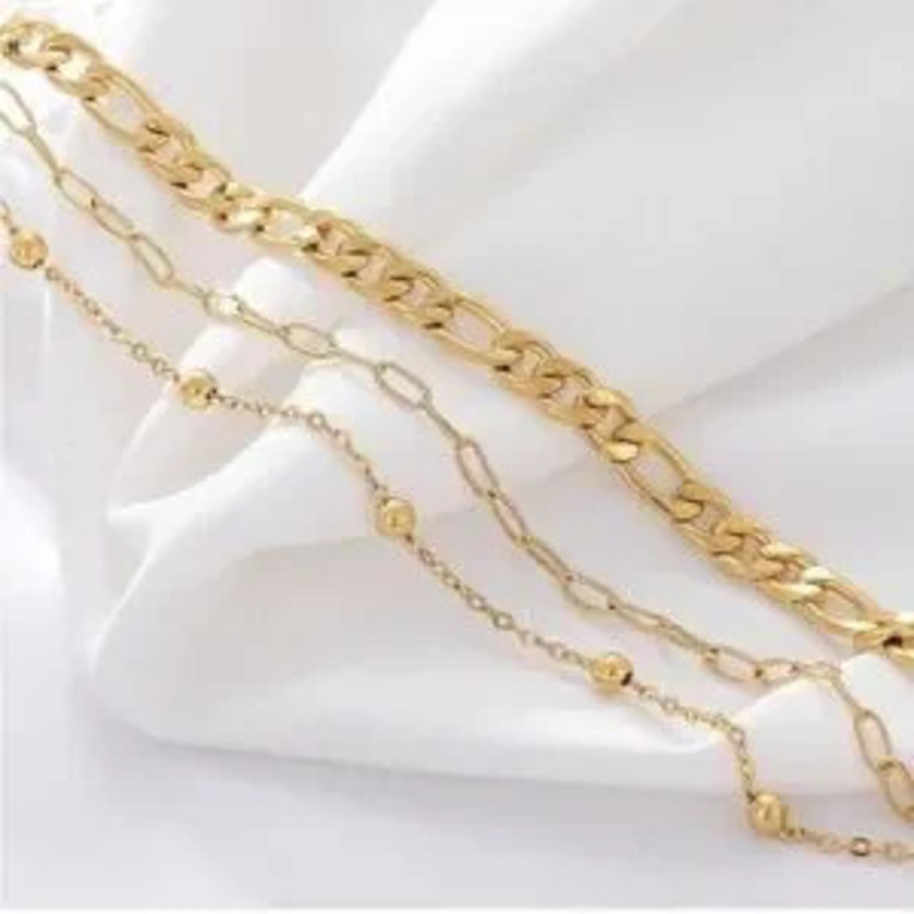 GOLD 14k Gold Plated Figaro Chain Layered Bracelet